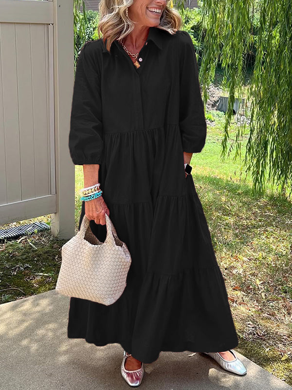 LIQUIDATION 🔥 Robe ample en coton et lin à revers - Sans taxe