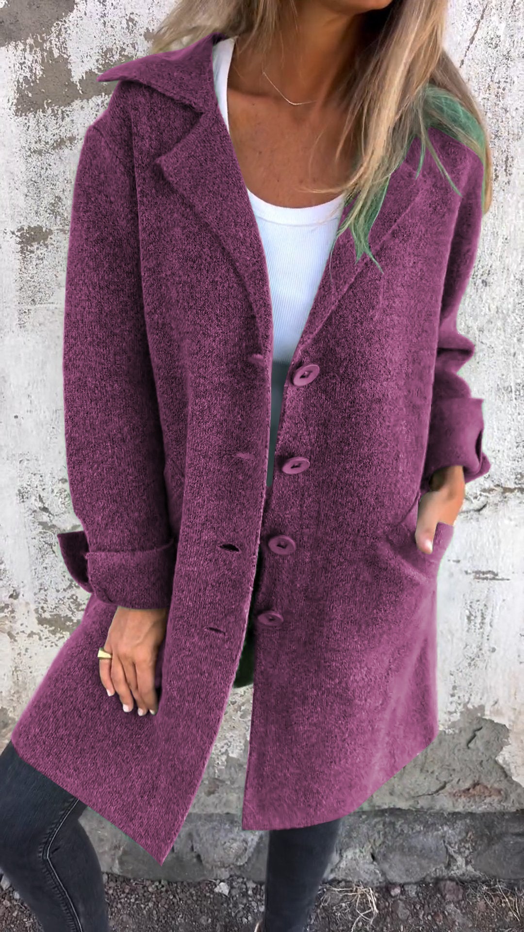 VENTE DE LIQUIDATION 🔥 Manteau long décontracté en laine à revers et simple boutonnage - 48 % DE RÉDUCTION