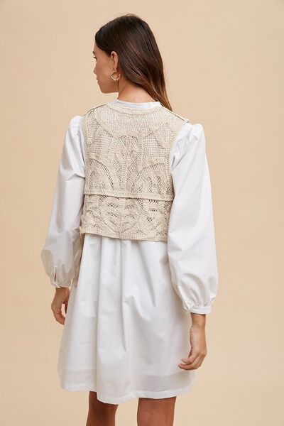 Annie Wear Häkelweste mit gekerbtem Langarm-Hemdblusenkleid