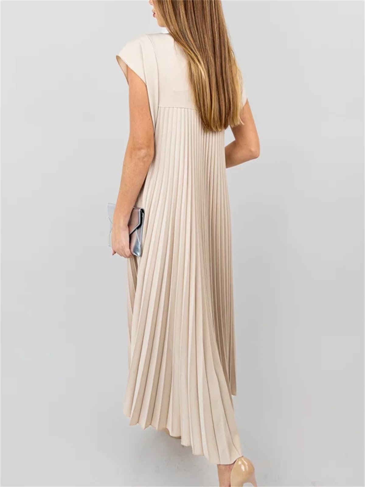 Robe longue plissée évasée à manches courtes pour femme (achetez-en 2, livraison gratuite)