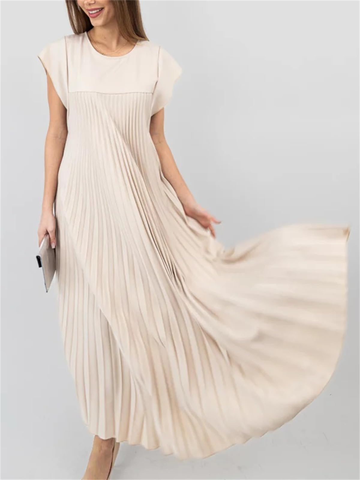 Robe longue plissée évasée à manches courtes pour femme (achetez-en 2, livraison gratuite)