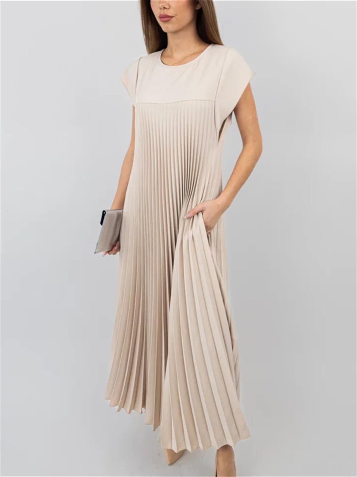 Robe longue plissée évasée à manches courtes pour femme (achetez-en 2, livraison gratuite)