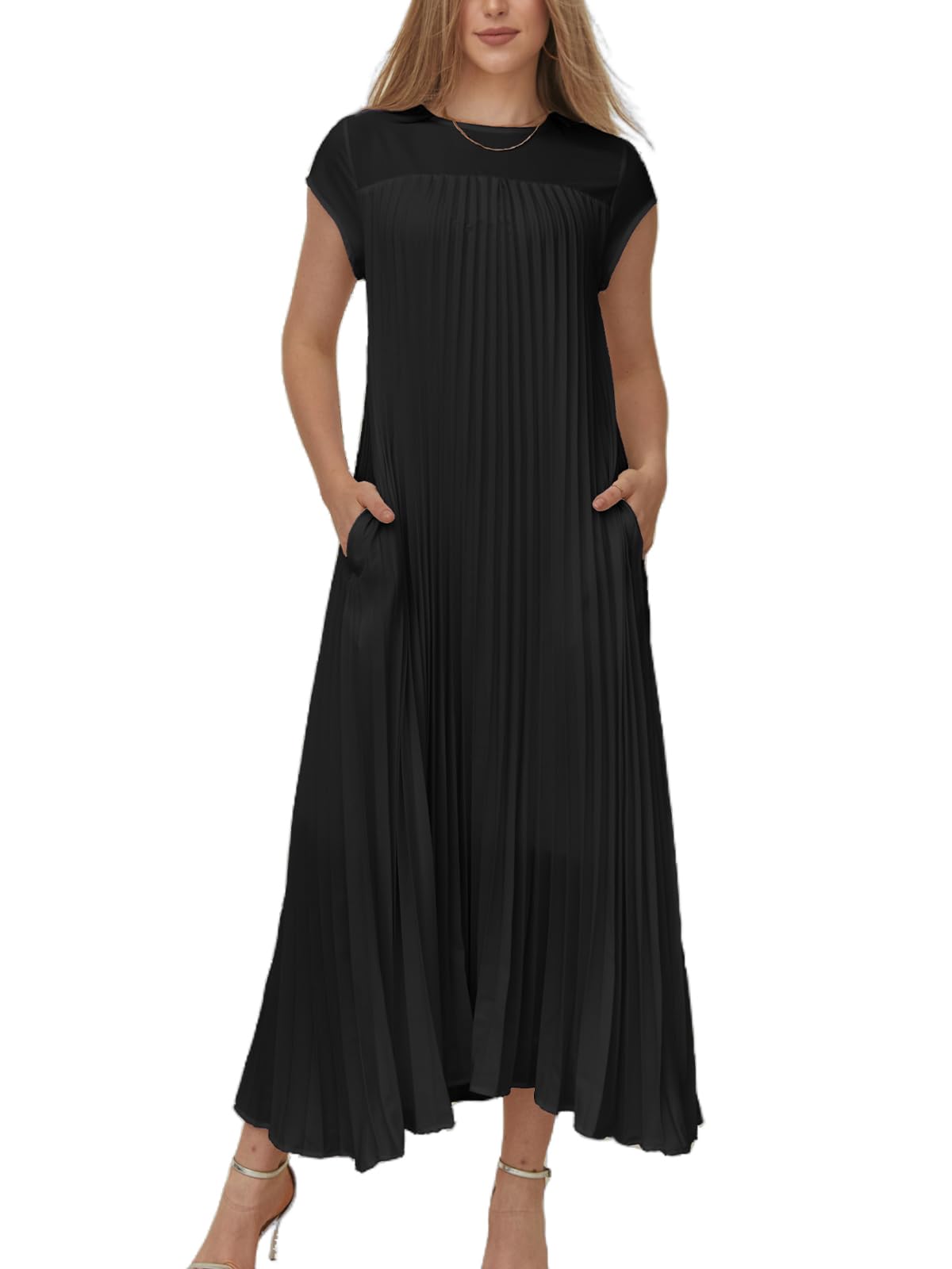 Robe longue plissée évasée à manches courtes pour femme (achetez-en 2, livraison gratuite)