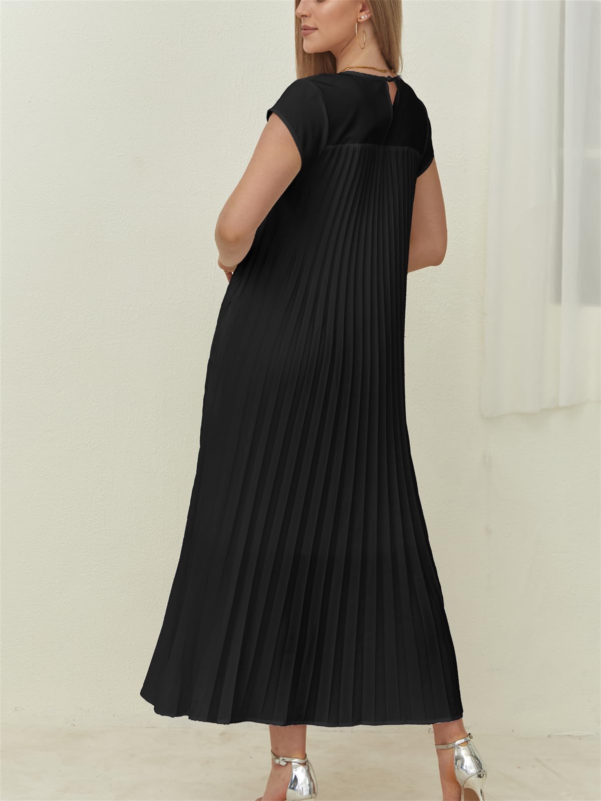 Robe longue plissée évasée à manches courtes pour femme (achetez-en 2, livraison gratuite)