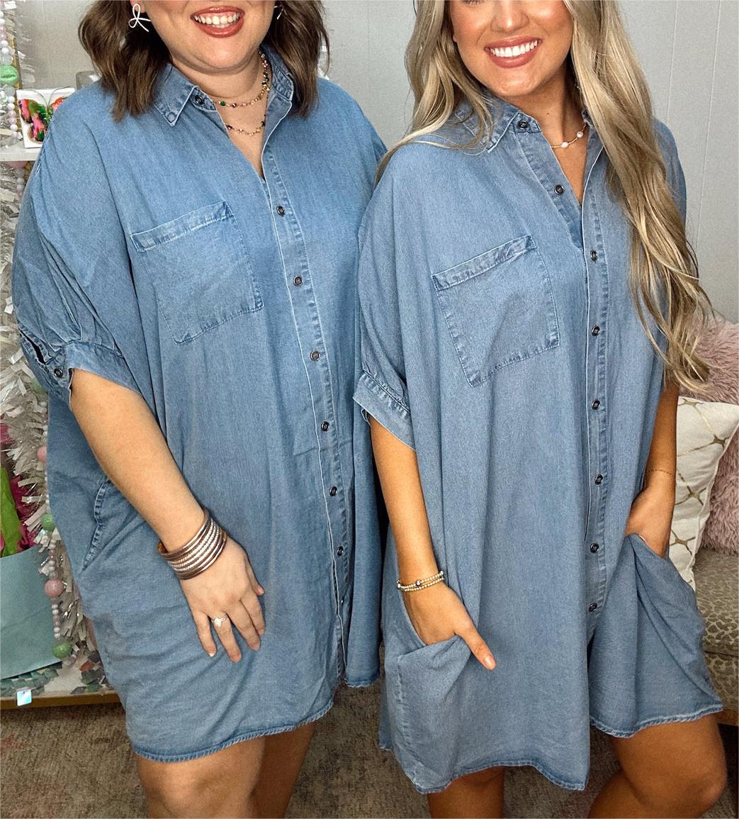 Robe en jean boutonnée oversize pour femme (achetez-en 2, livraison gratuite)