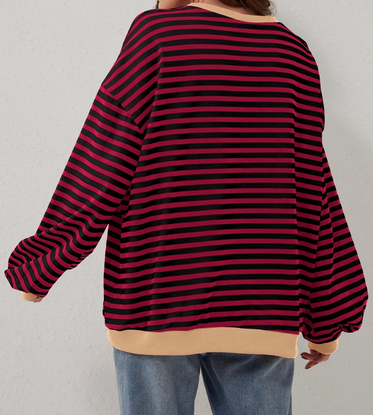 Pull à manches longues rayé oversize pour femme (achetez-en 2, livraison gratuite)