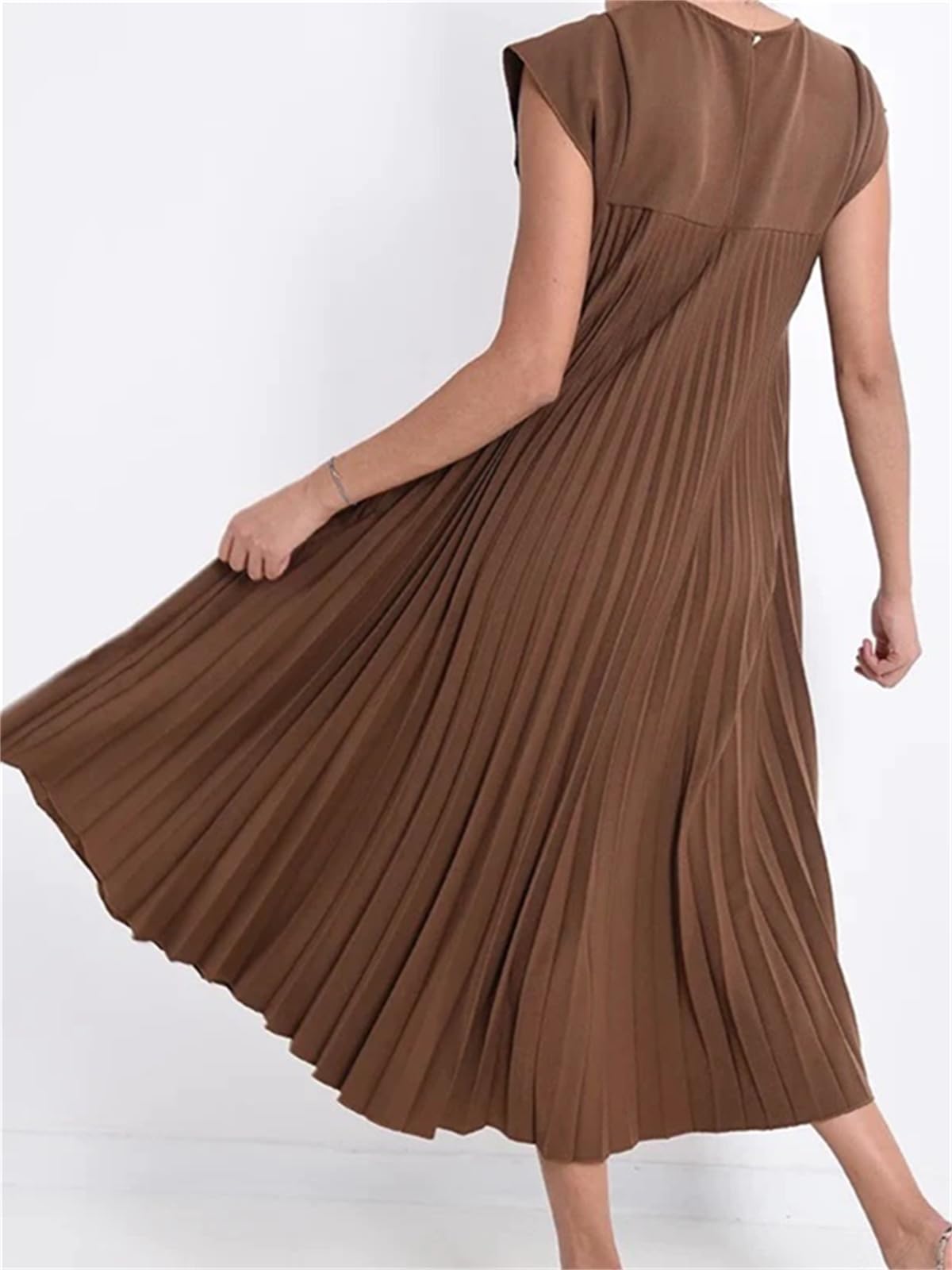 Robe longue plissée évasée à manches courtes pour femme (achetez-en 2, livraison gratuite)