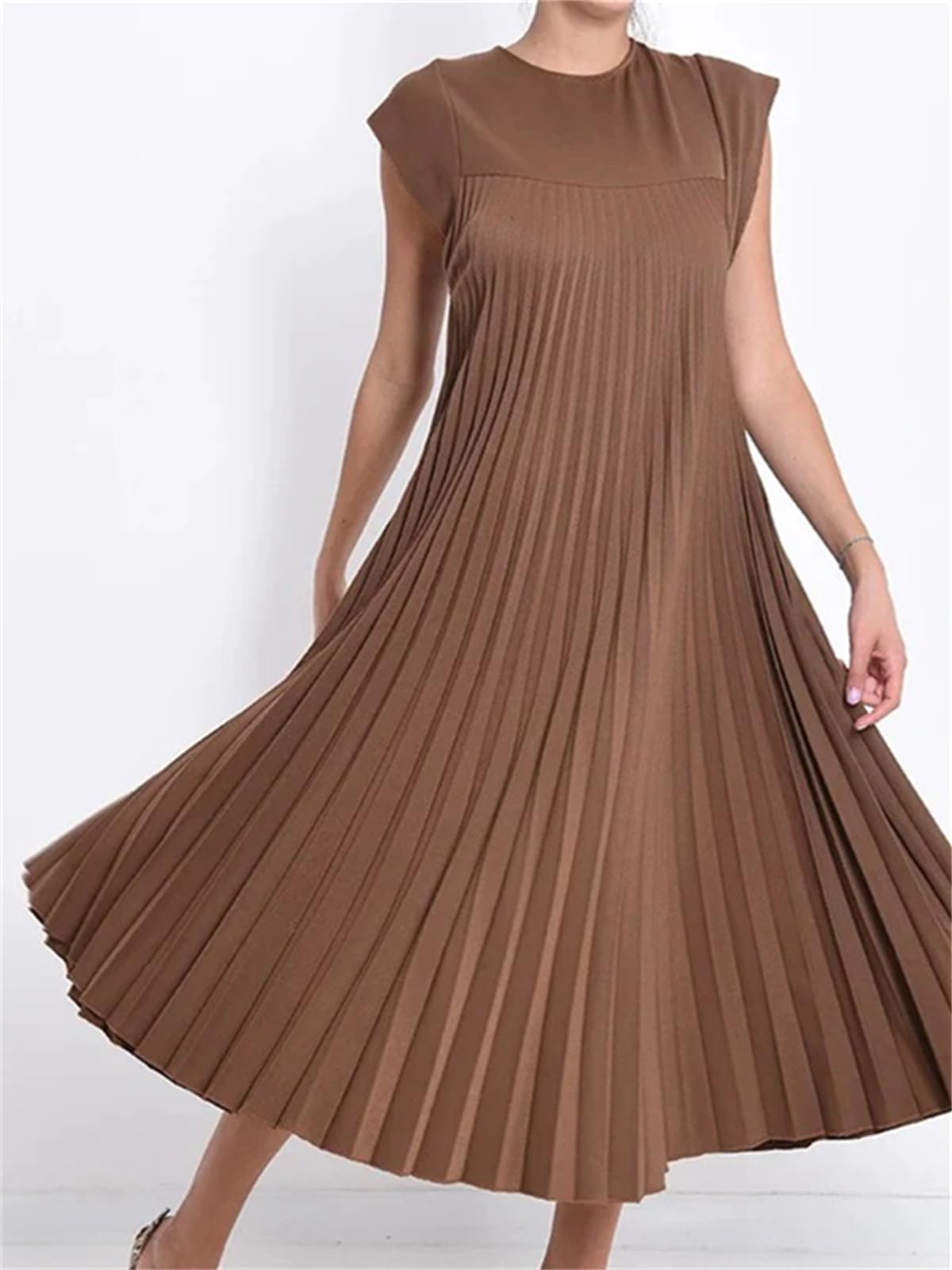 Robe longue plissée évasée à manches courtes pour femme (achetez-en 2, livraison gratuite)