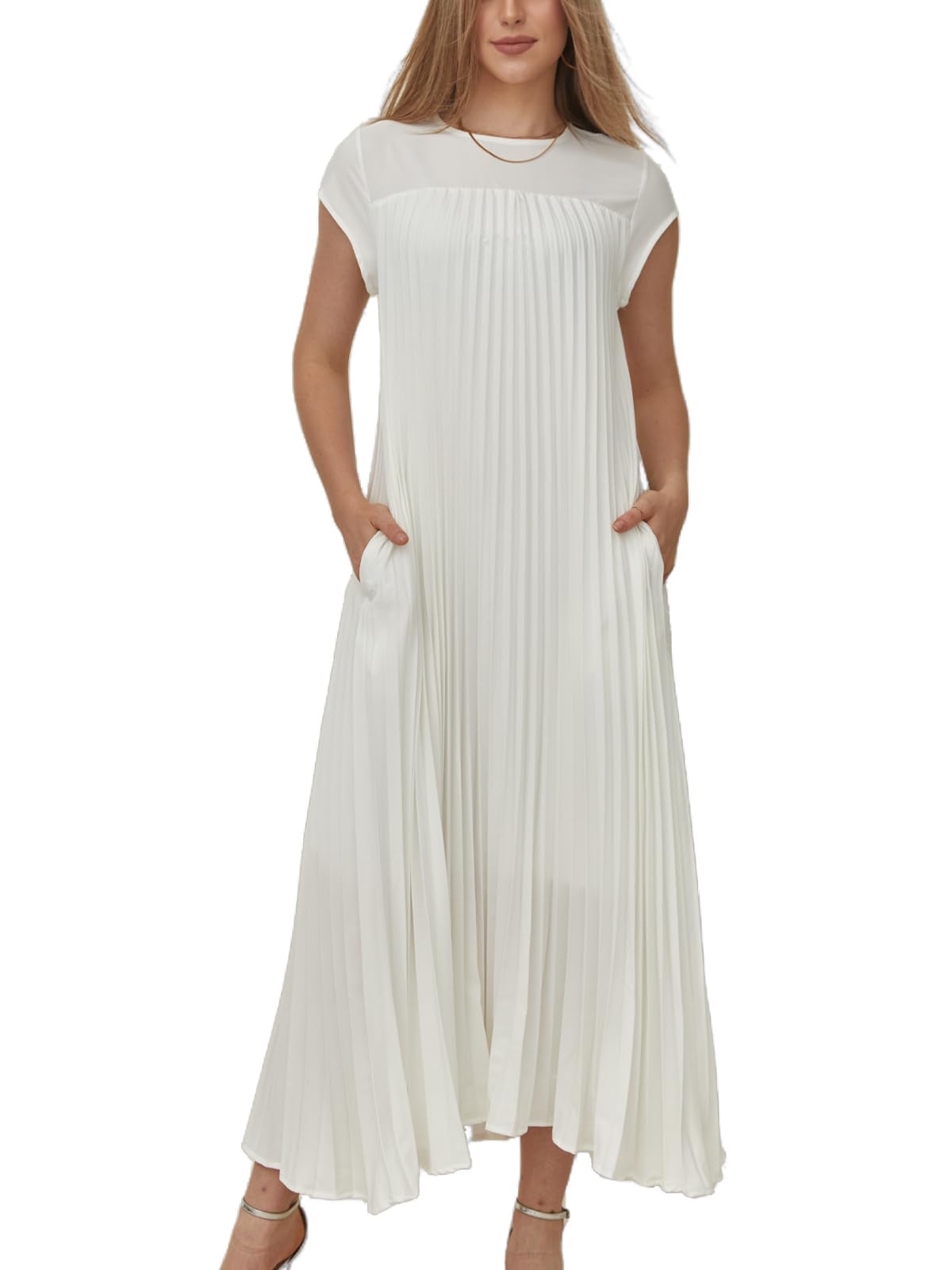 Robe longue plissée évasée à manches courtes pour femme (achetez-en 2, livraison gratuite)