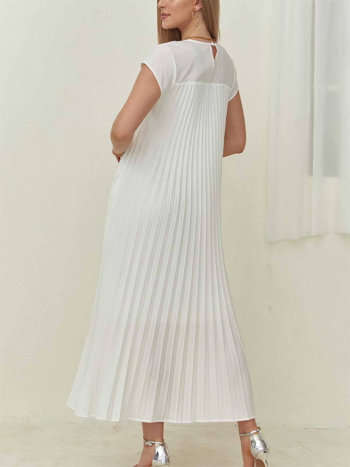 Robe longue plissée évasée à manches courtes pour femme (achetez-en 2, livraison gratuite)
