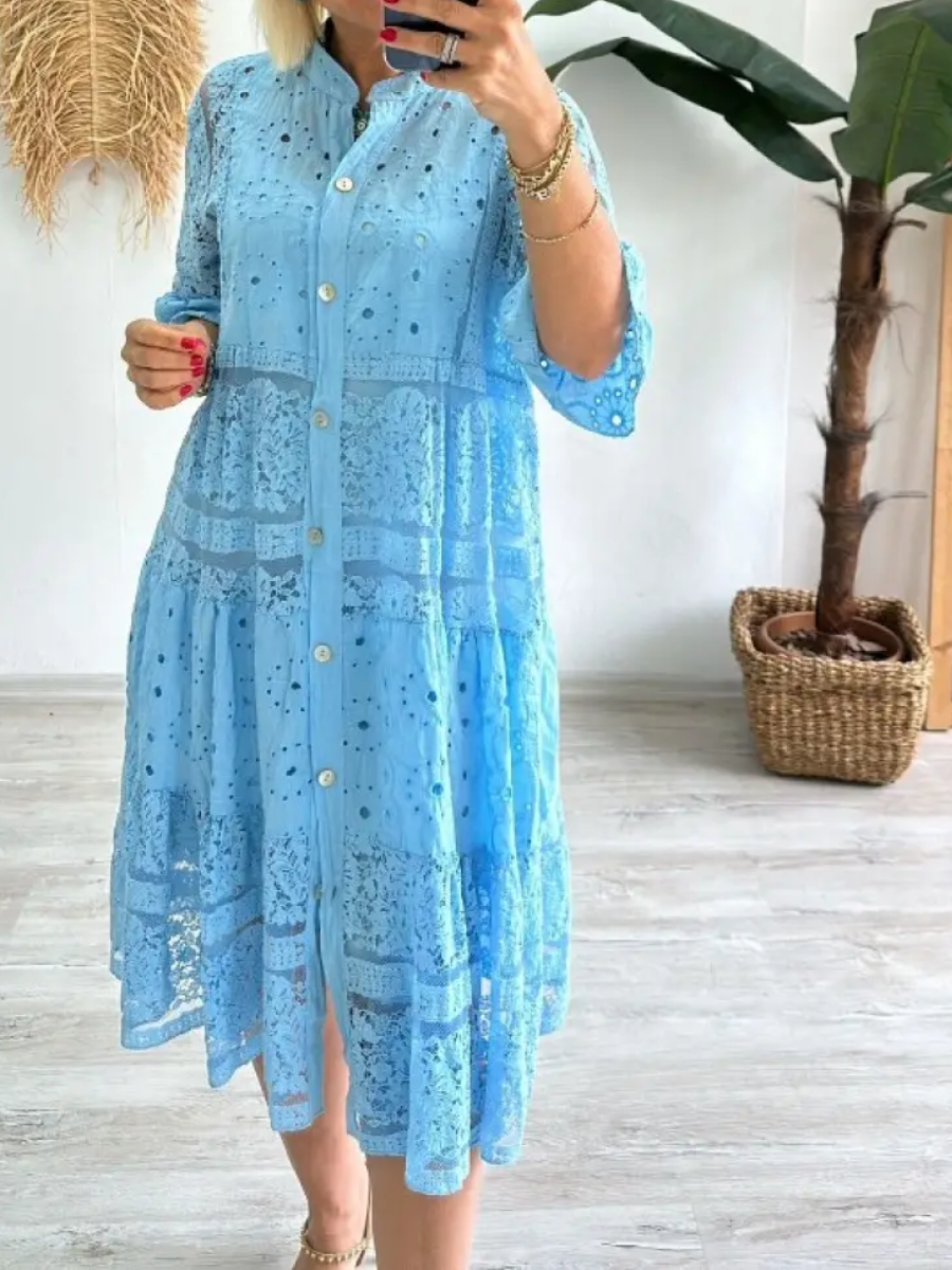 LIQUIDATION🔥Robe ajourée mi-manches col V pour femme