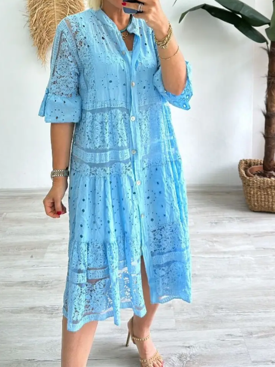 LIQUIDATION🔥Robe ajourée mi-manches col V pour femme