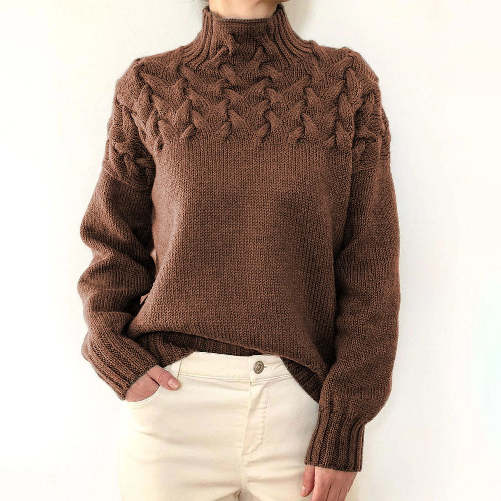 Pull Femme Col Roulé Tricot Torsadé Hiver