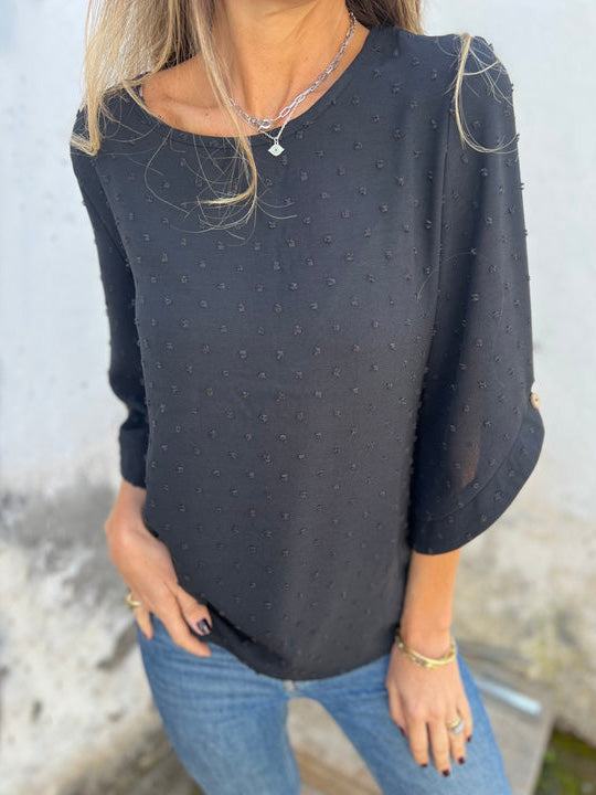 SOLDE DE LIQUIDATION🔥 Chemise décontractée à col rond brodée et grands poignets