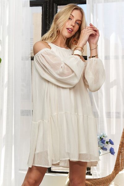 ADORA Mini-Kleid mit Cold-Shoulder- und Ballonärmeln