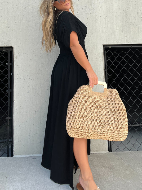 Kleid mit V-Ausschnitt, Schlitz und geraffter Taille (2 kaufen, kostenloser Versand)