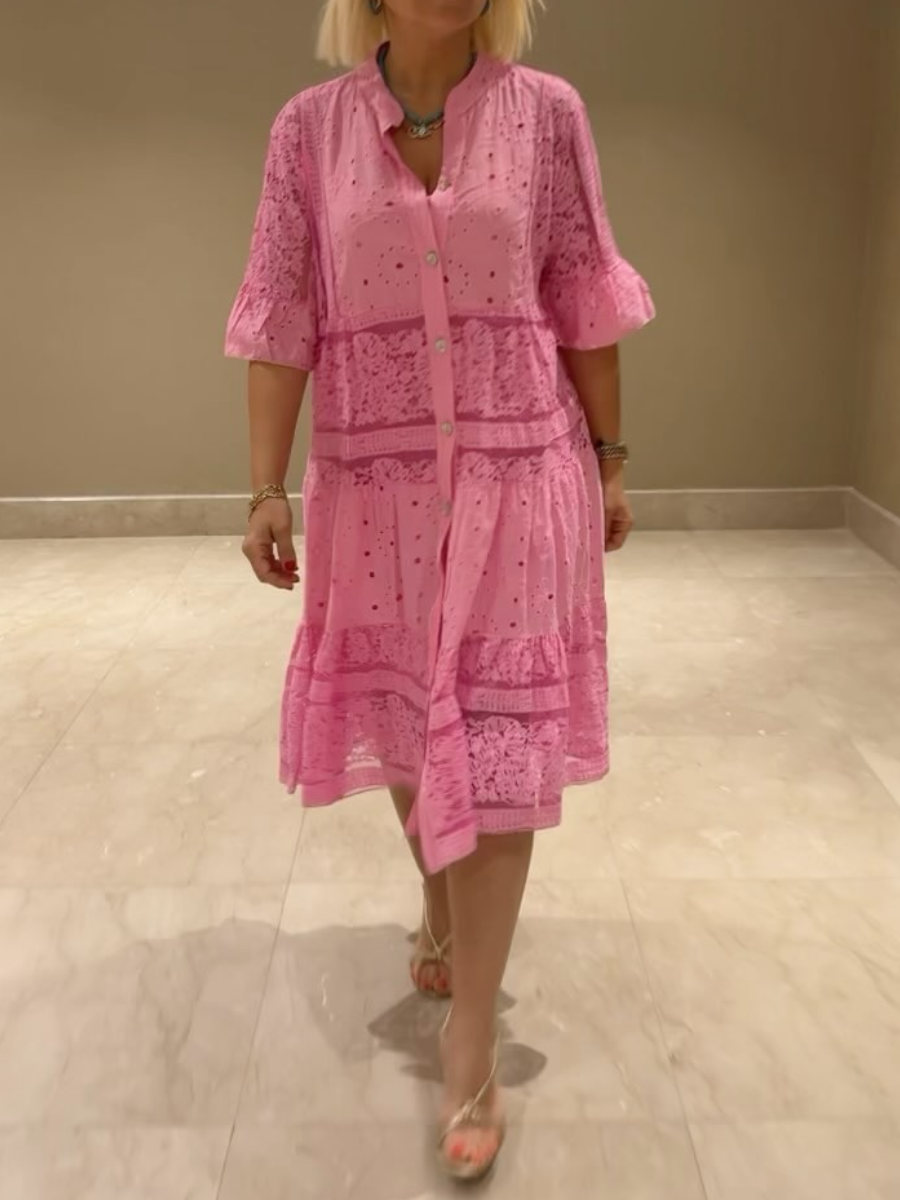 LIQUIDATION🔥Robe ajourée mi-manches col V pour femme