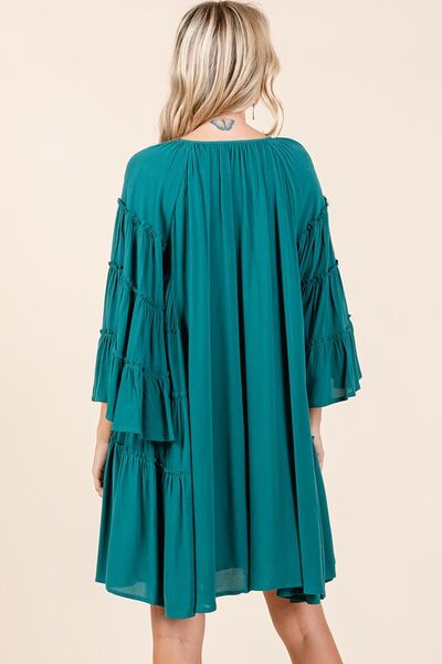 Mittoshop Glockenärmel-Kleid mit Rüschen-Bindekragen