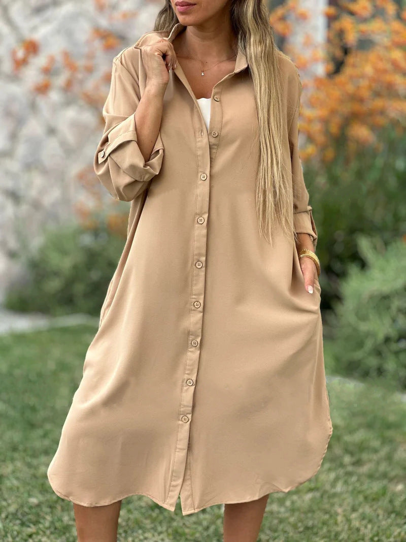 🔥DERNIER JOUR -50%🔥Manteau Chemise Décontracté à Revers Couleur Unie pour Femme