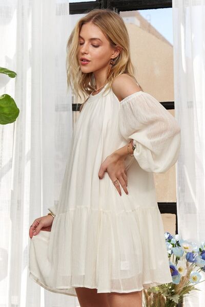 ADORA Mini-Kleid mit Cold-Shoulder- und Ballonärmeln