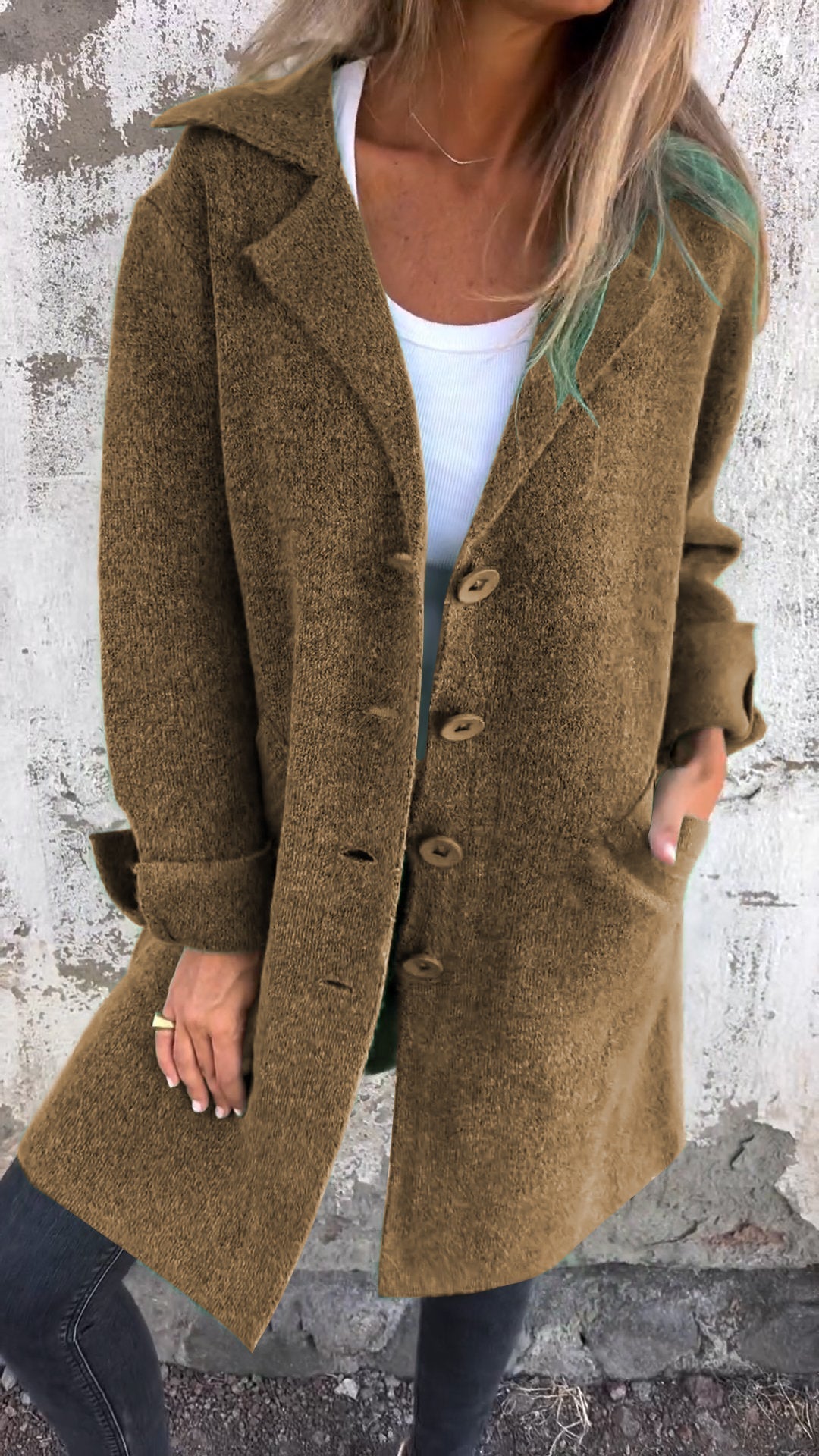 VENTE DE LIQUIDATION 🔥 Manteau long décontracté en laine à revers et simple boutonnage - 48 % DE RÉDUCTION