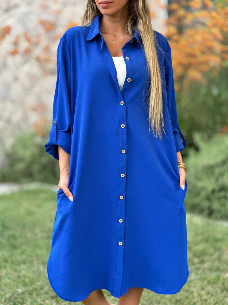 🔥DERNIER JOUR -50%🔥Manteau Chemise Décontracté à Revers Couleur Unie pour Femme