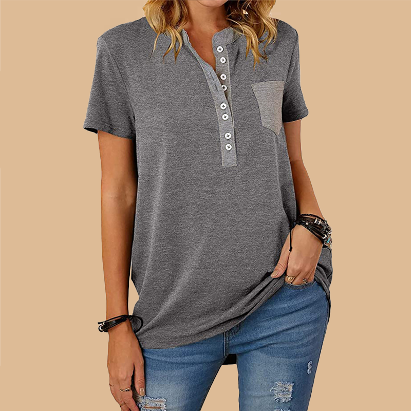 T-shirt décontracté ample à manches courtes et à boutonnage simple