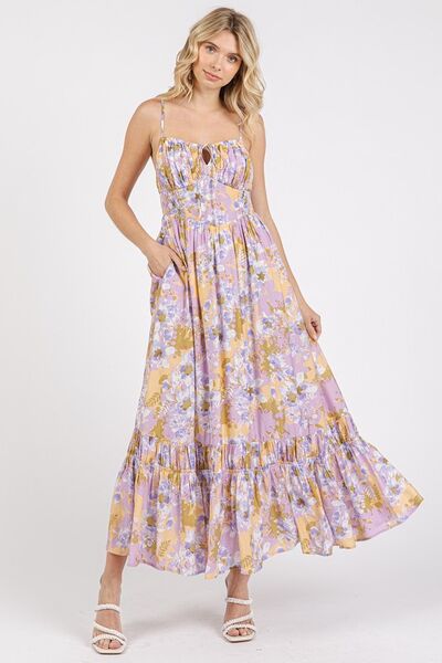 Robe longue à fines bretelles et ourlet volanté, avec dos smocké floral Mittoshop