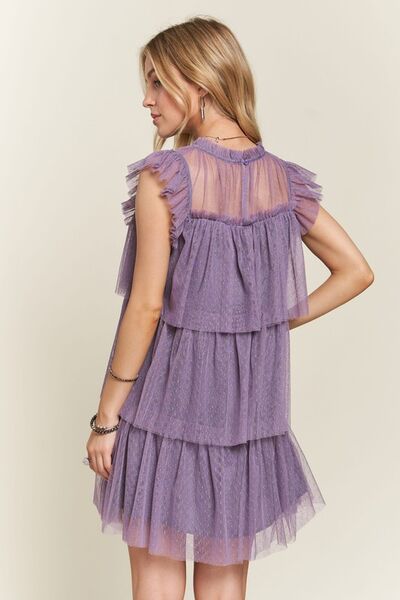 ADORA Robe en maille à volants superposés et manches courtes