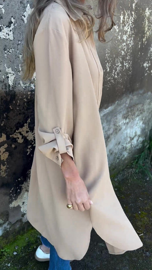 🔥LETZTER TAG 50% RABATT🔥Damen-Freizeit-Hemdjacke mit Revers in Unifarben