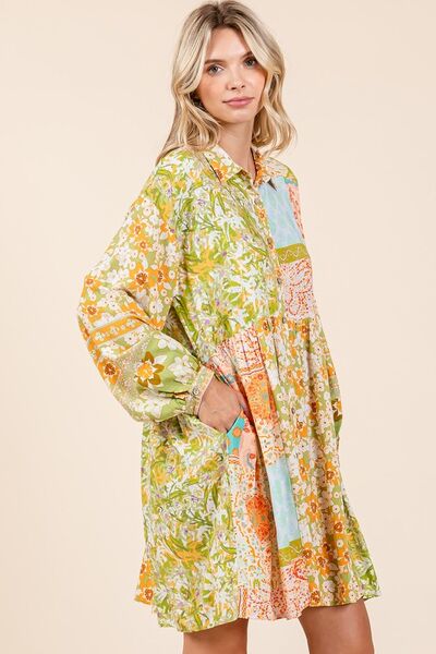 Robe-chemise à manches longues et détails boutonnés floraux Mittoshop