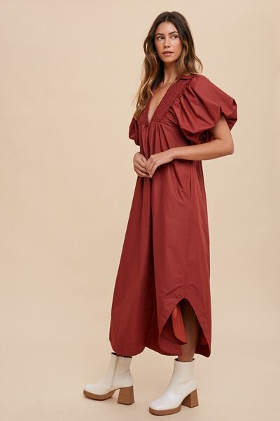 Robe midi Annie Wear à manches bouffantes et smockée