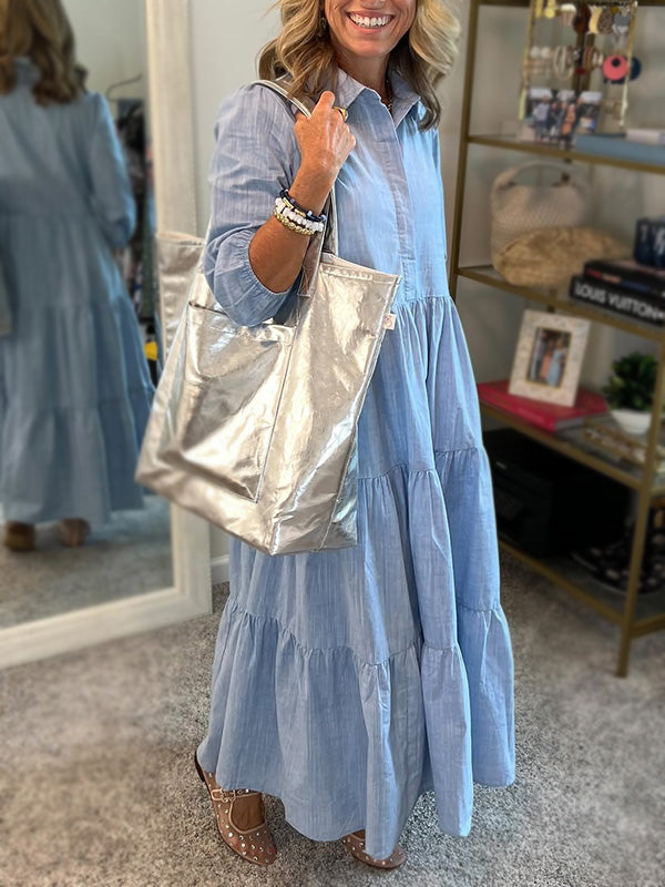 LIQUIDATION 🔥 Robe ample en coton et lin à revers - Sans taxe