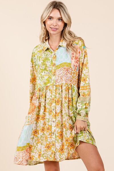Robe-chemise à manches longues et détails boutonnés floraux Mittoshop