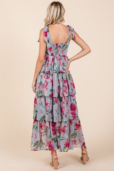 Mittoshop Layered Floral Sweetheart Neck Maxikleid