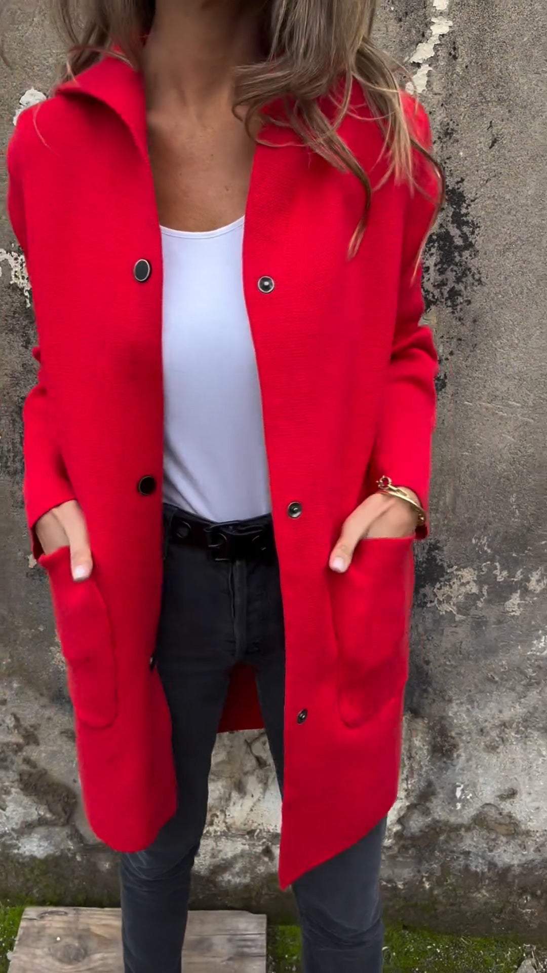 SCHLUSSVERKAUF🔥Damen Kapuzen-Langarm-Jacke im Freizeit-Design mit seitlicher Knopfleiste