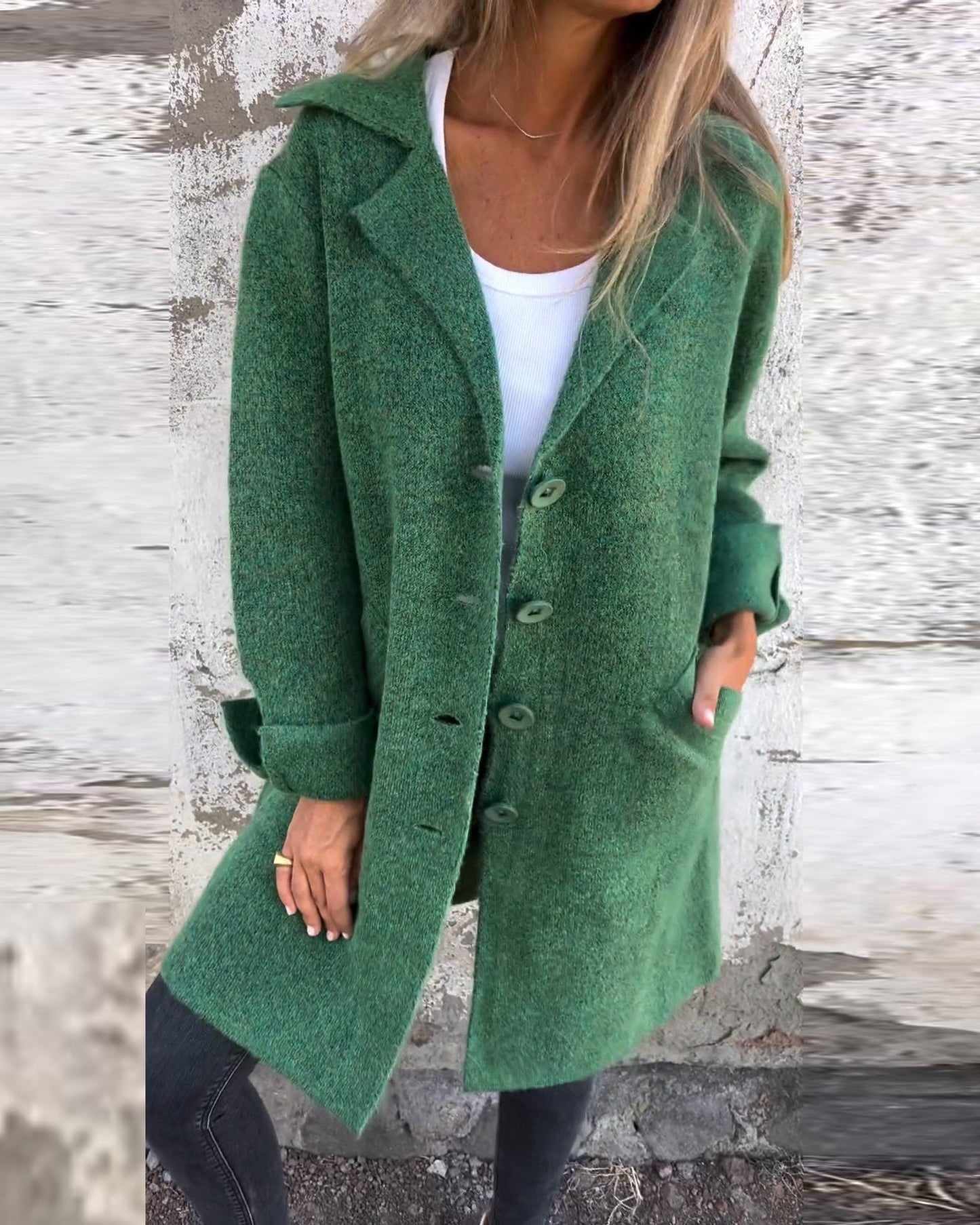 VENTE DE LIQUIDATION 🔥 Manteau long décontracté en laine à revers et simple boutonnage - 48 % DE RÉDUCTION