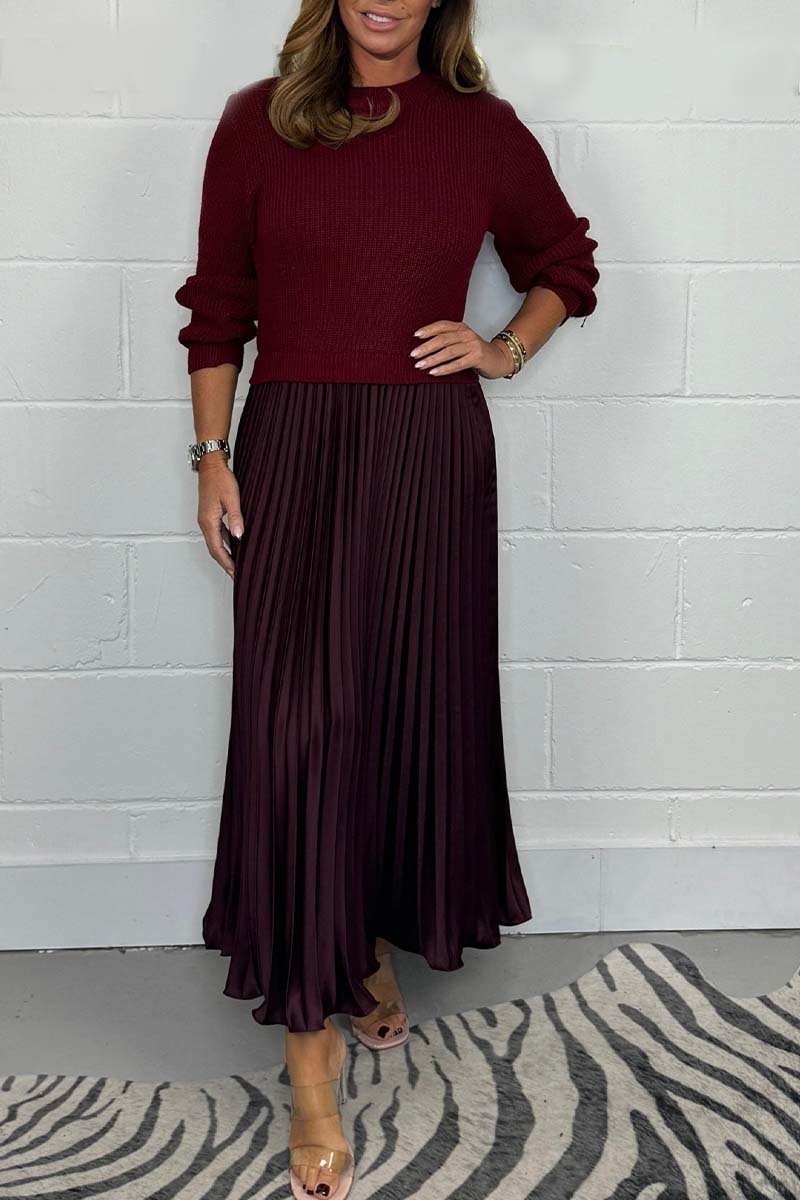 Women’s Stylish and Elegant Round-neck Pleated Dress