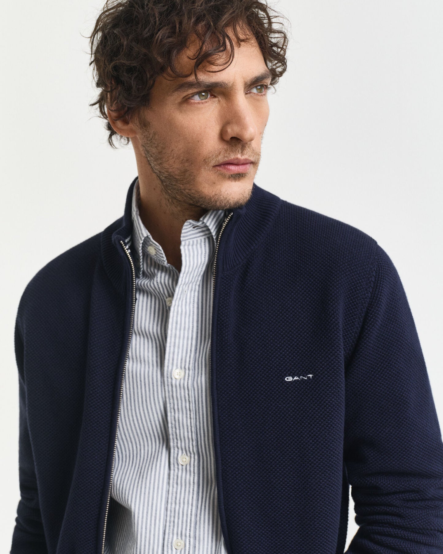 Cotton Pique Zip Cardigan