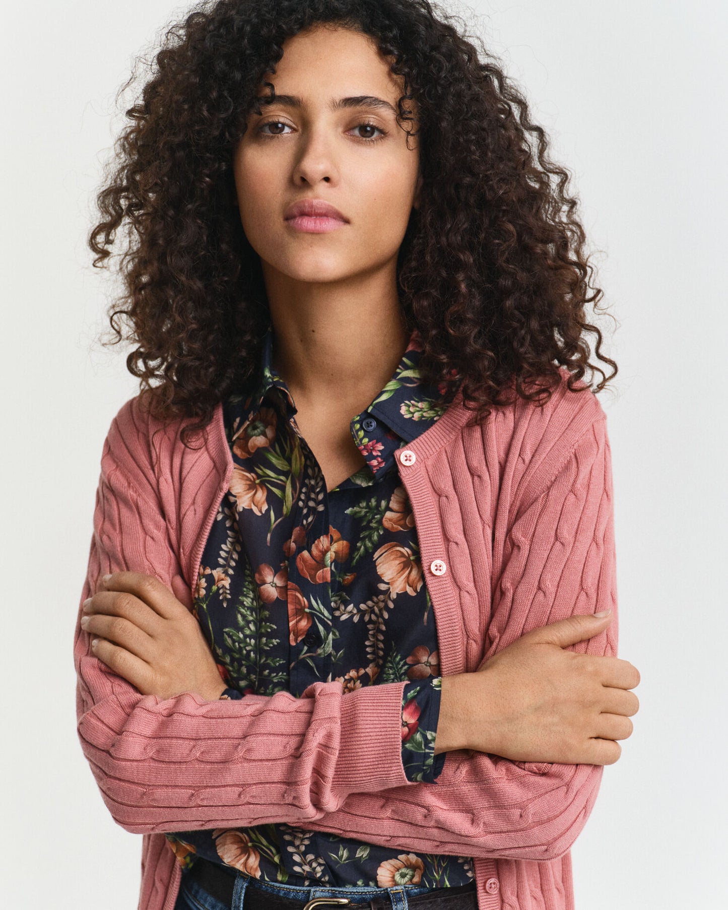 Stretch Cotton Cable Knit Cardigan