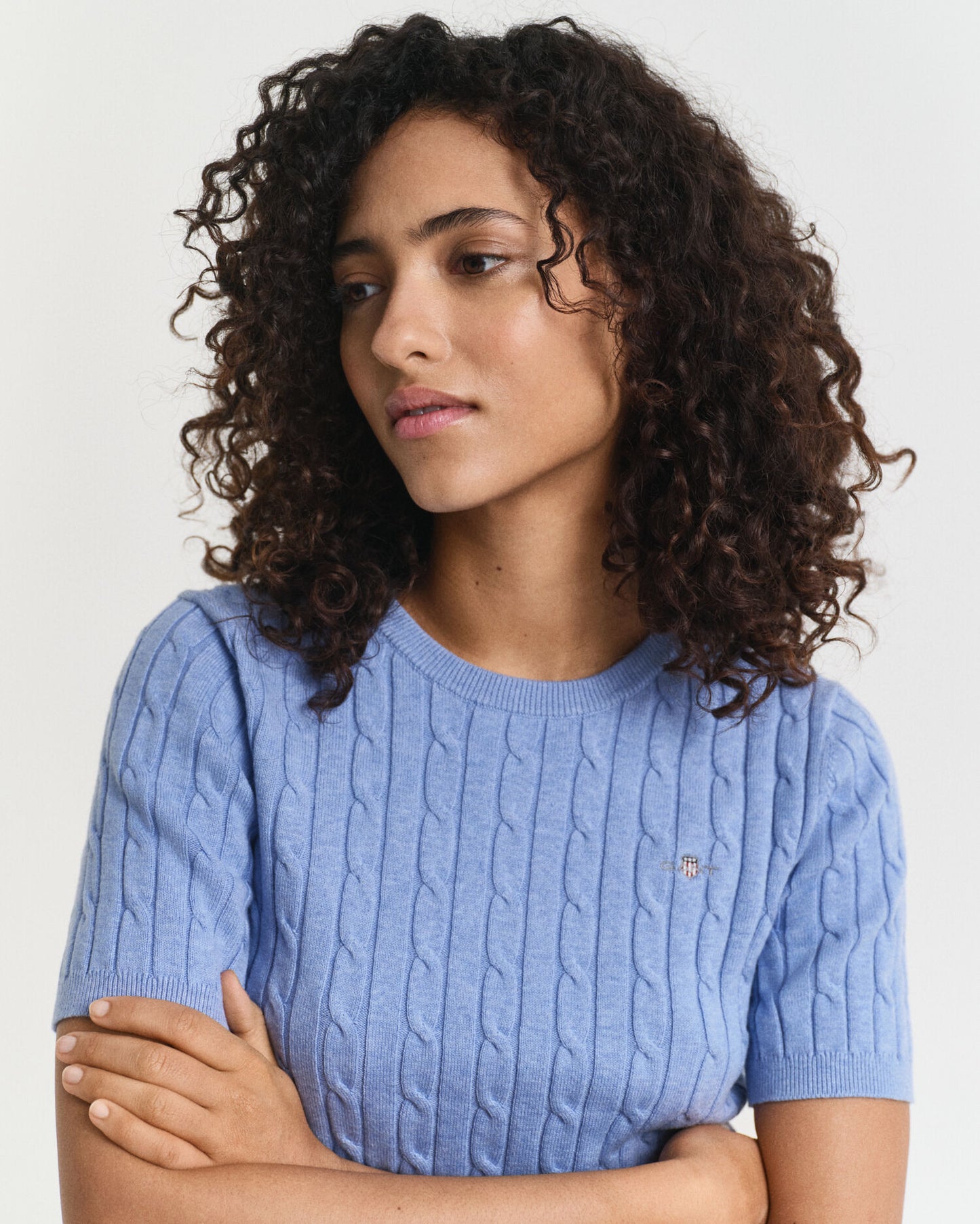 Stretch Cotton Cable Knit Sweater
